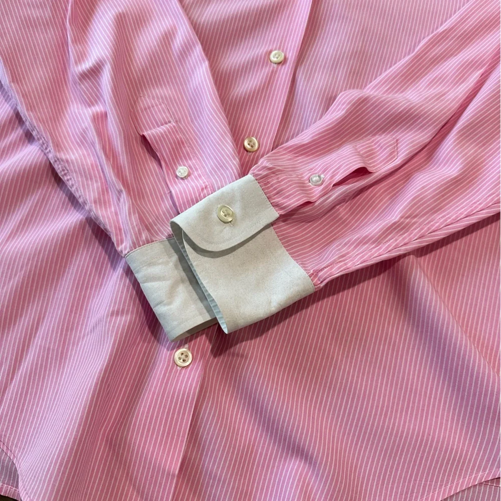 Lauren Ralph Lauren Petite 12 Classic Button Down Blouse Pink & White Striped - Picture 8 of 10